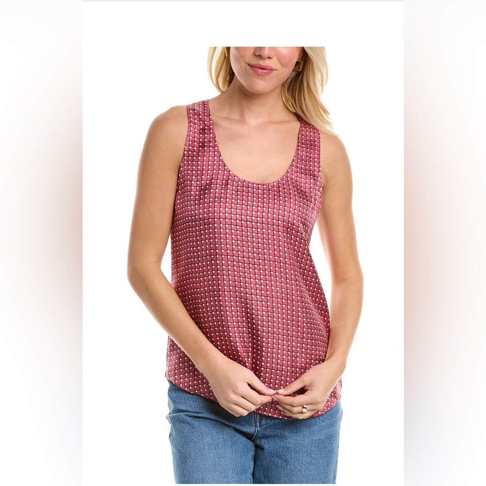 Theory Racer 100% Silk Tank in rose pink multicolor with scoop neck NWOT